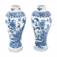 Two Chinese Export Blue Fitzhugh Porcelain Vases