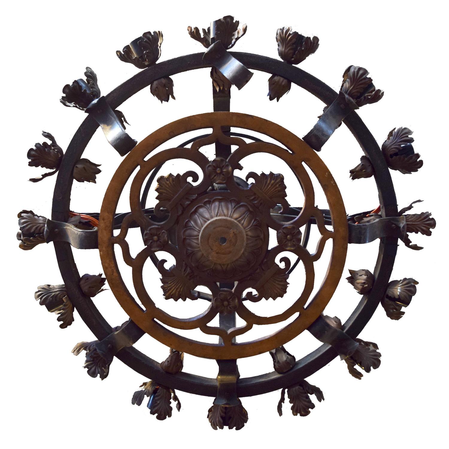 A Set of Four Wrought Iron Chandeliers 24" W x 24" D x 24" H — Continental, Circa 1900