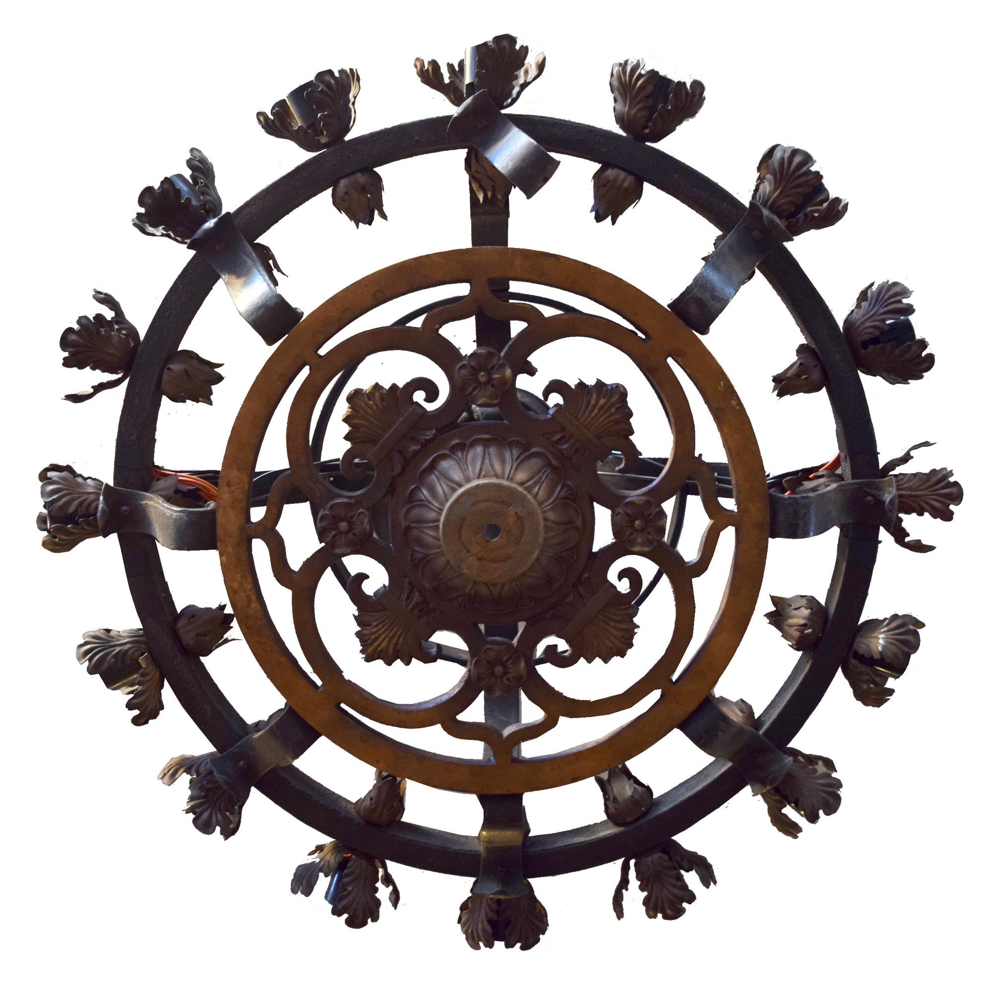 A Set of Four Wrought Iron Chandeliers 24" W x 24" D x 24" H — Continental, Circa 1900