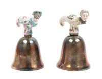 A Pair Meissen Porcelain Mounted Danish Silver Bells, Benny Holmsted, Copenhagen, 20th Century, each domed bell fitted with a Meissen p