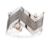 Sterling Silver Zigzag Cuff Bracelet, with 14K Gold Bead Accents