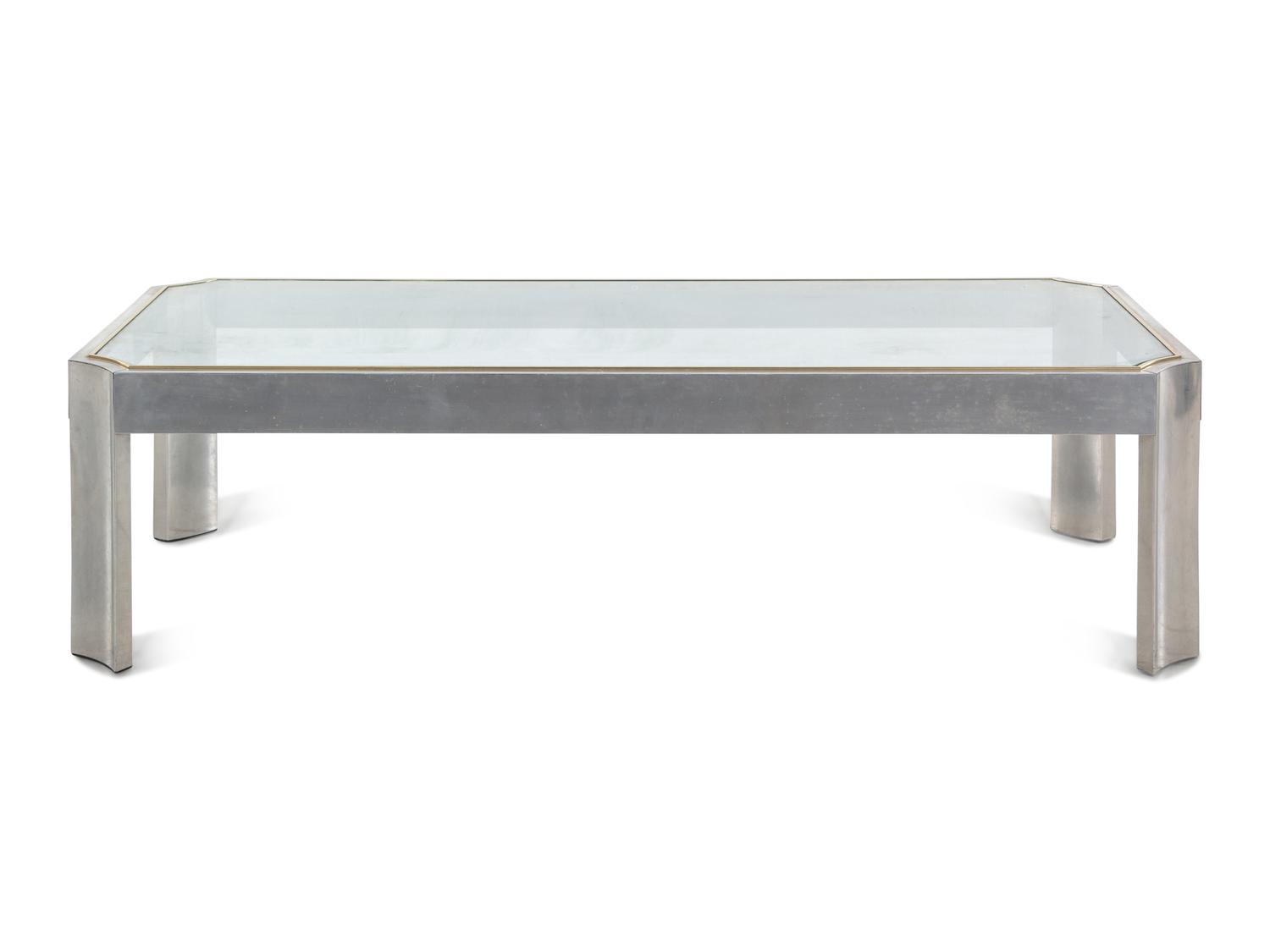 A Modernist Chrome and Brass Low Table in the Style of Willie Rizzo