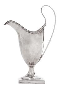 An English Silver Footed Creamer, George III, Late 18th/Early 19th Century, with beaded decoration along edge.
