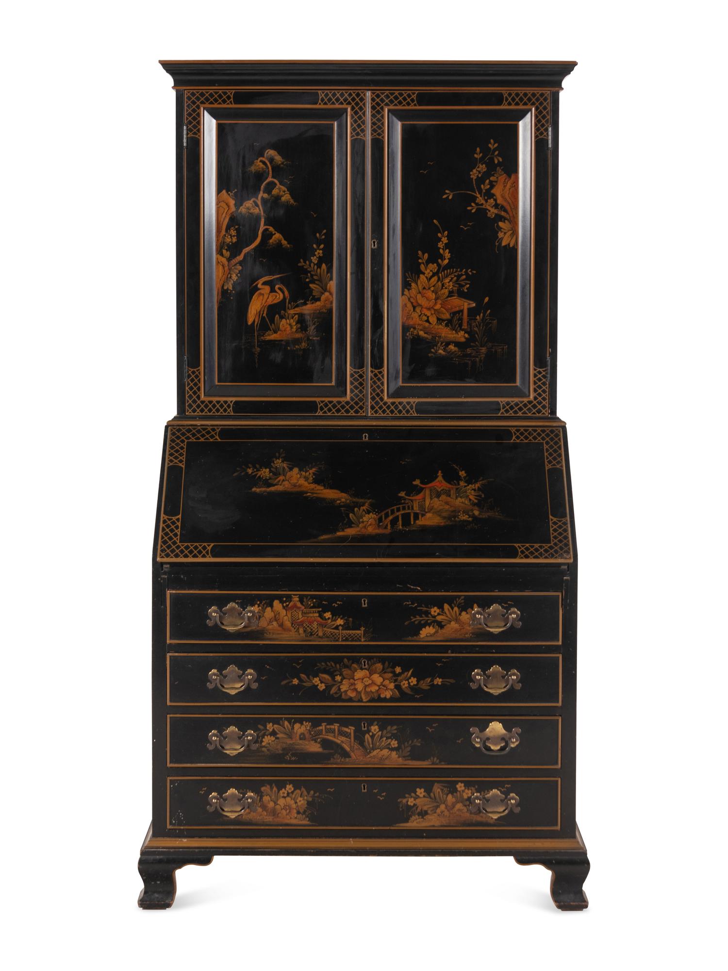 A George III Style Black Japanned Bureau Cabinet