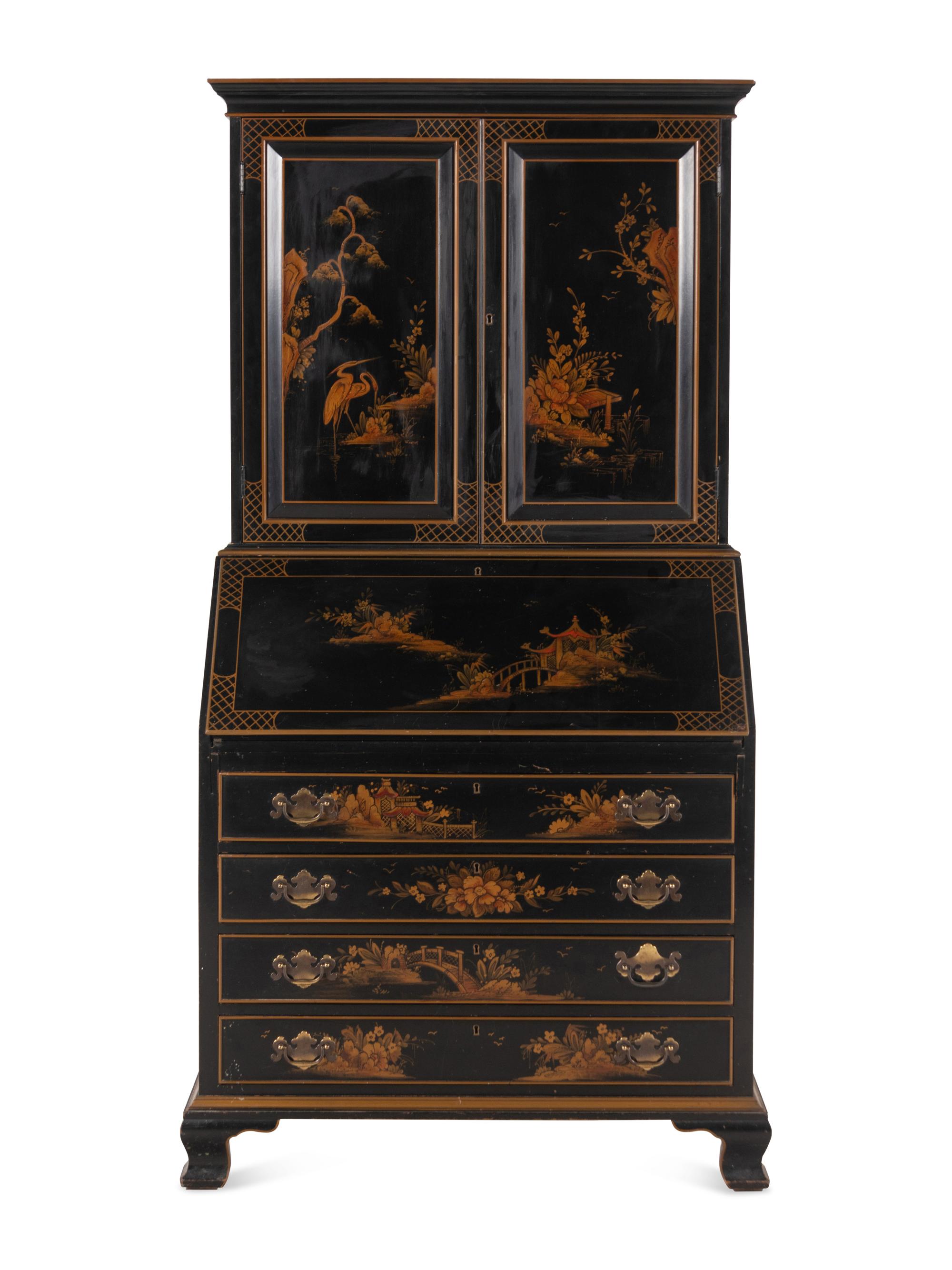 A George III Style Black Japanned Bureau Cabinet