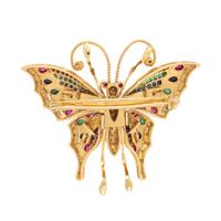 DIAMOND, MULTIGEM, AND YELLOW GOLD ARTICULATED BUTTERFLY BROOCH