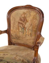 A Pair of Louis XV Style Tapestry Upholstered Fauteuils