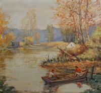 Couple Boating on a Country Lake