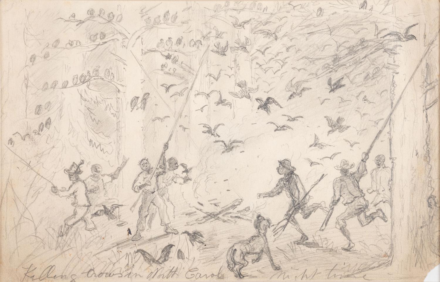 [SLAVERY & ABOLITION] -- [CIVIL WAR]. Killing Crows in North Carolina - Night time . Pencil sketch, n.d.