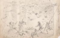 [SLAVERY & ABOLITION] -- [CIVIL WAR]. Killing Crows in North Carolina - Night time . Pencil sketch, n.d.