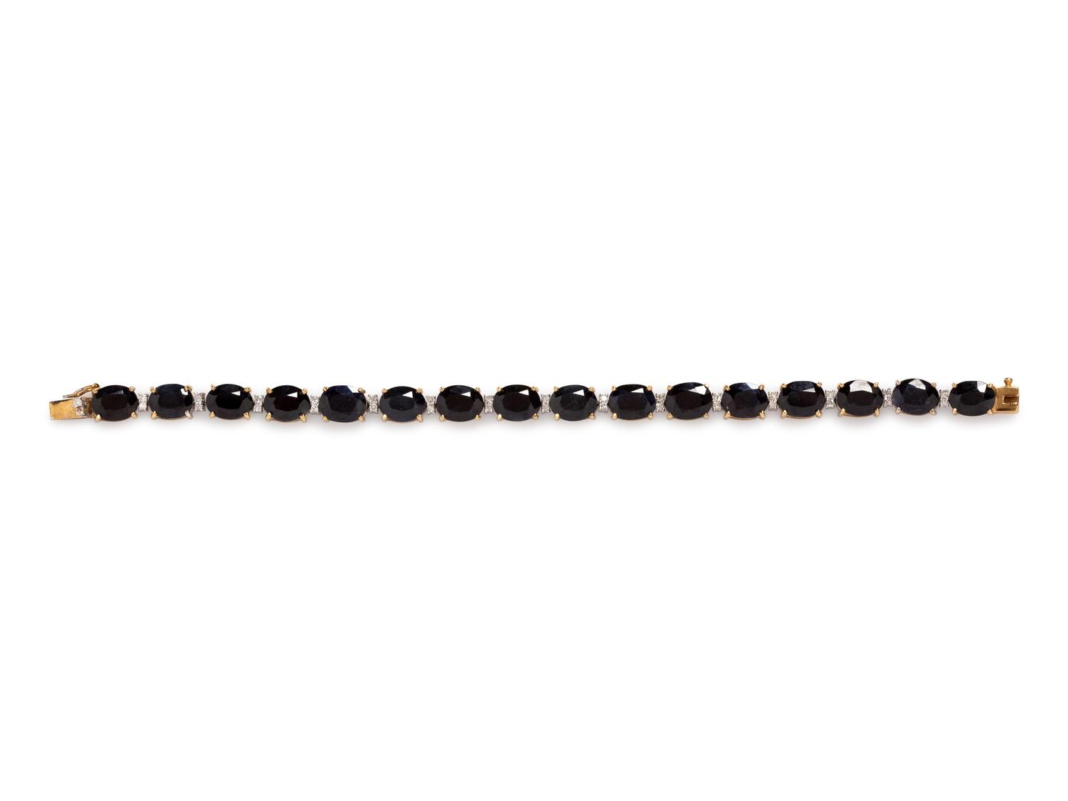 A 14 Karat Yellow Gold, Sapphire and Diamond Bracelet,