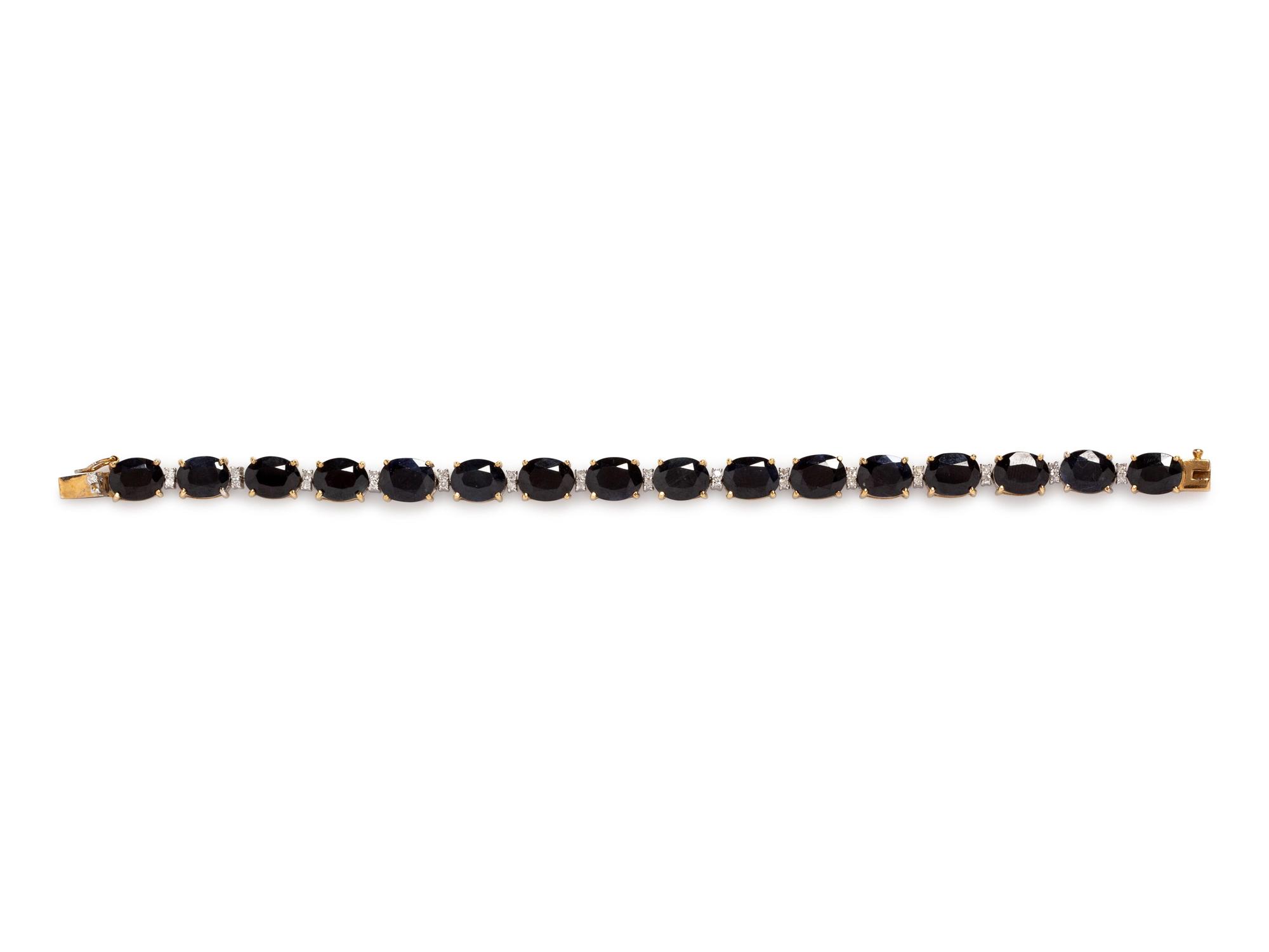 A 14 Karat Yellow Gold, Sapphire and Diamond Bracelet,