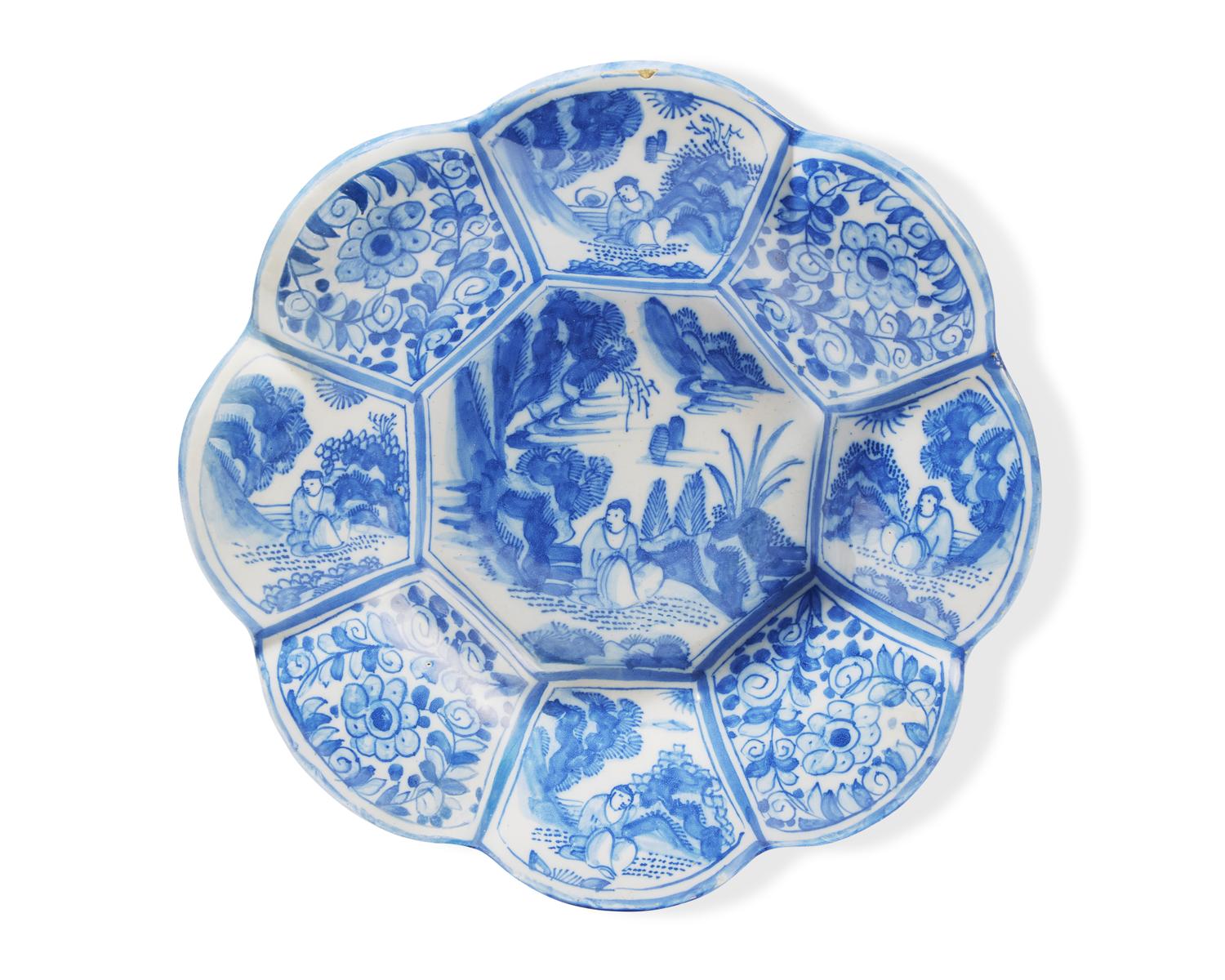 A Dutch Delft "Chinoiserie" lobed bowl, 18th century