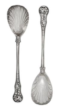 A Pair of William IV Silver Berry Spoons, William Eaton, London, 1836, with shell form bowls, the handles cast with roses, the backs of