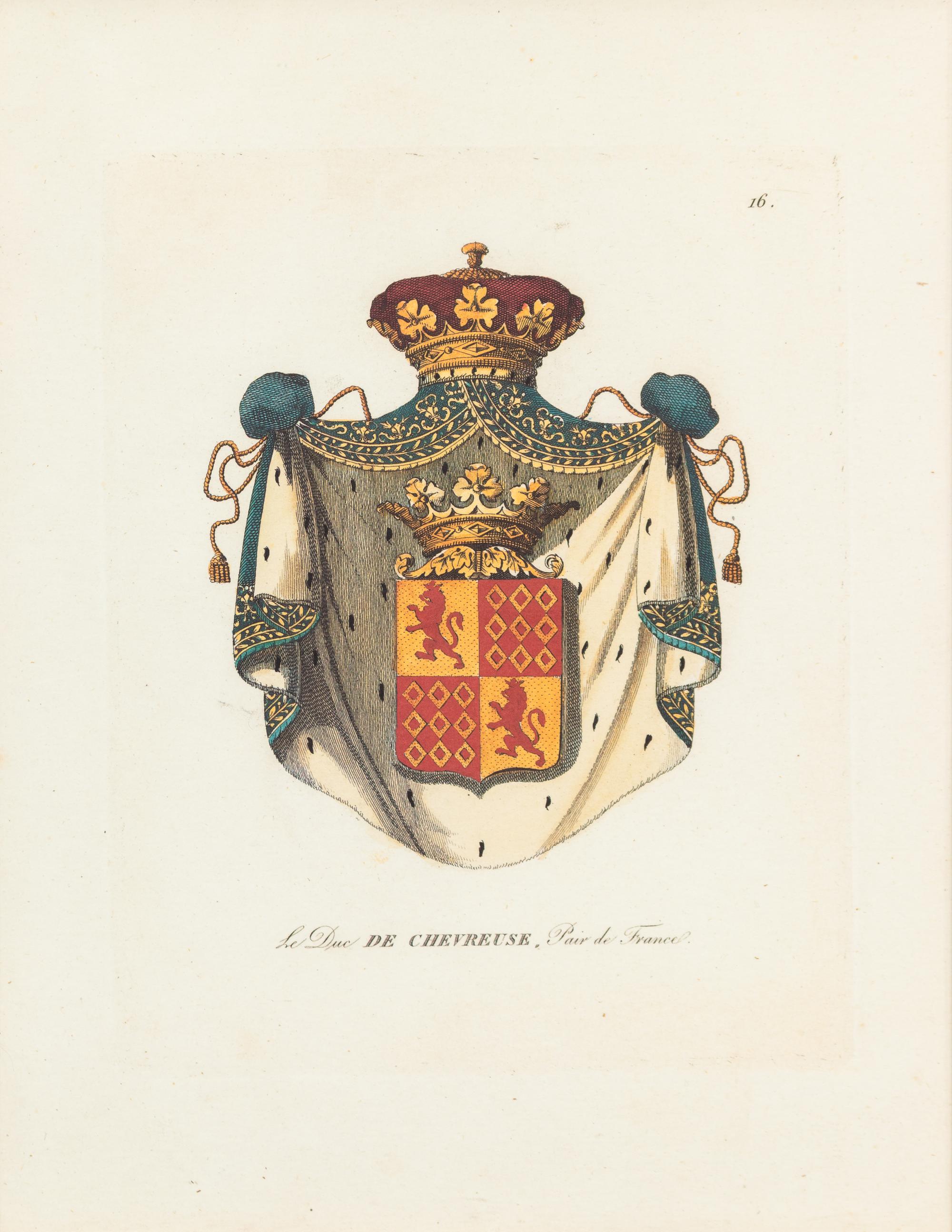 A Group of Four Decorative Prints Depicting the Armorial Shields of French Families