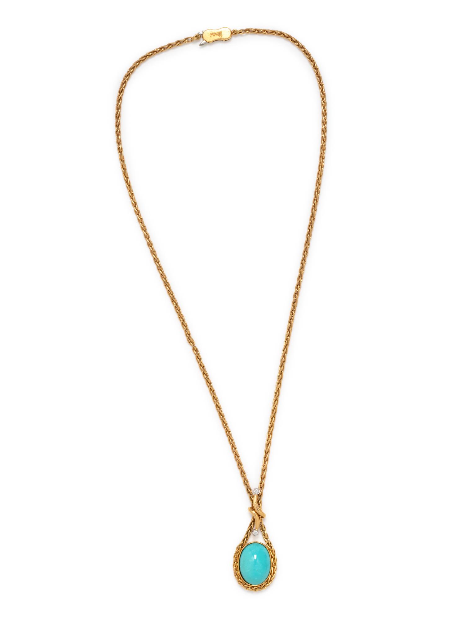 YELLOW GOLD, TURQUOISE AND DIAMOND NECKLACE