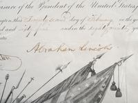 LINCOLN, Abraham (1809-1865). Partly-printed appointment signed ("Abraham Lincoln") as President of the United States. Washington, D.C. 22 February 1865.