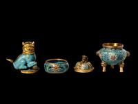 A Chinese Cloisonn é Enamel Covered Censer and A Cloisonn é Enamel Lion-Form Covered Box
