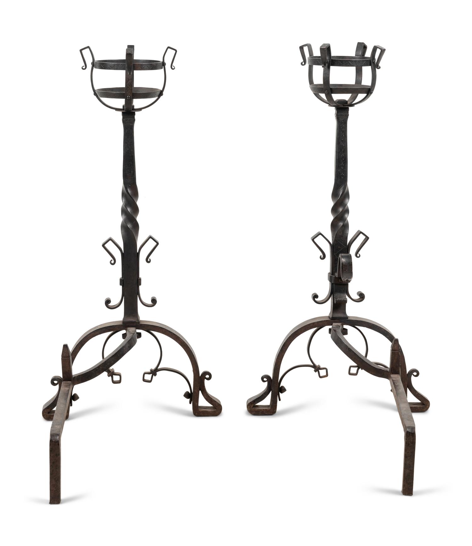 A Pair of Continental Iron Andirons