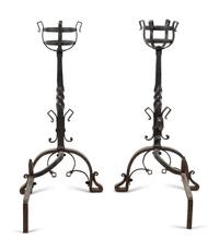 A Pair of Continental Iron Andirons