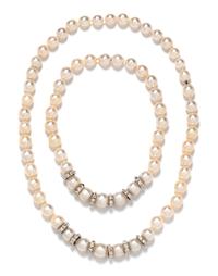 A White Gold, Diamond and Cultured South Sea Pearl Convertible Necklace, 132.90 dwts.