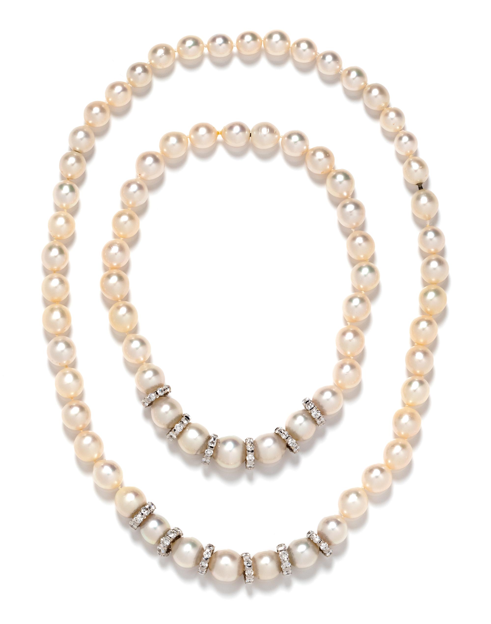 A White Gold, Diamond and Cultured South Sea Pearl Convertible Necklace, 132.90 dwts.