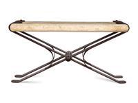 A Contemporary Wrought Iron X-Form Sofa Table with Stone Top