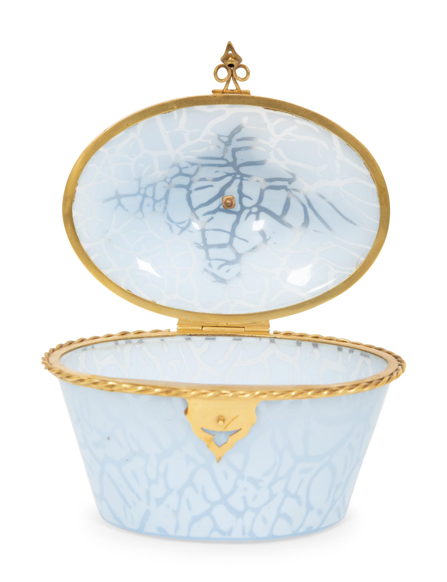 A French Gilt Bronze Mounted Mottled Blue Glass Box