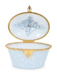 A French Gilt Bronze Mounted Mottled Blue Glass Box
