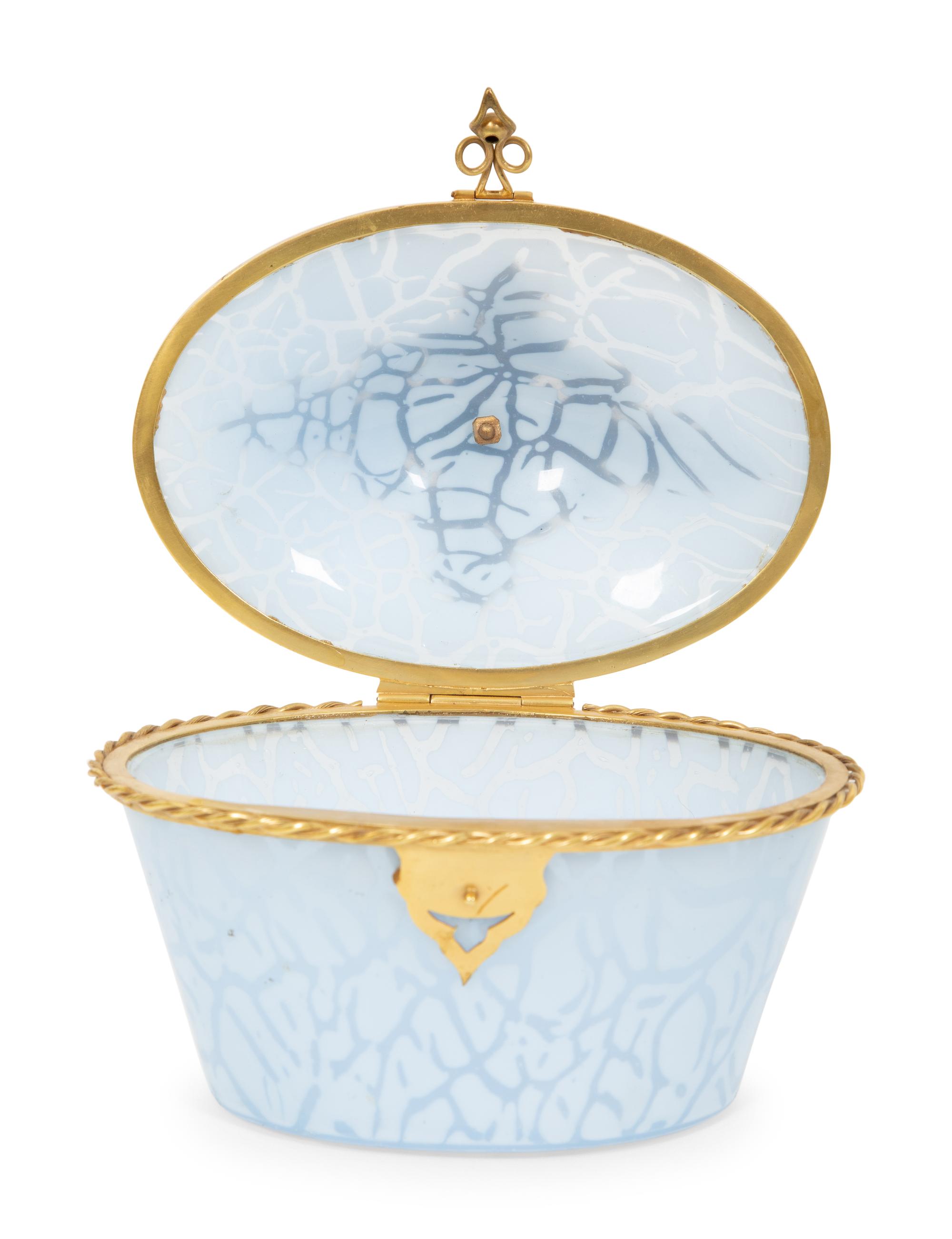 A French Gilt Bronze Mounted Mottled Blue Glass Box