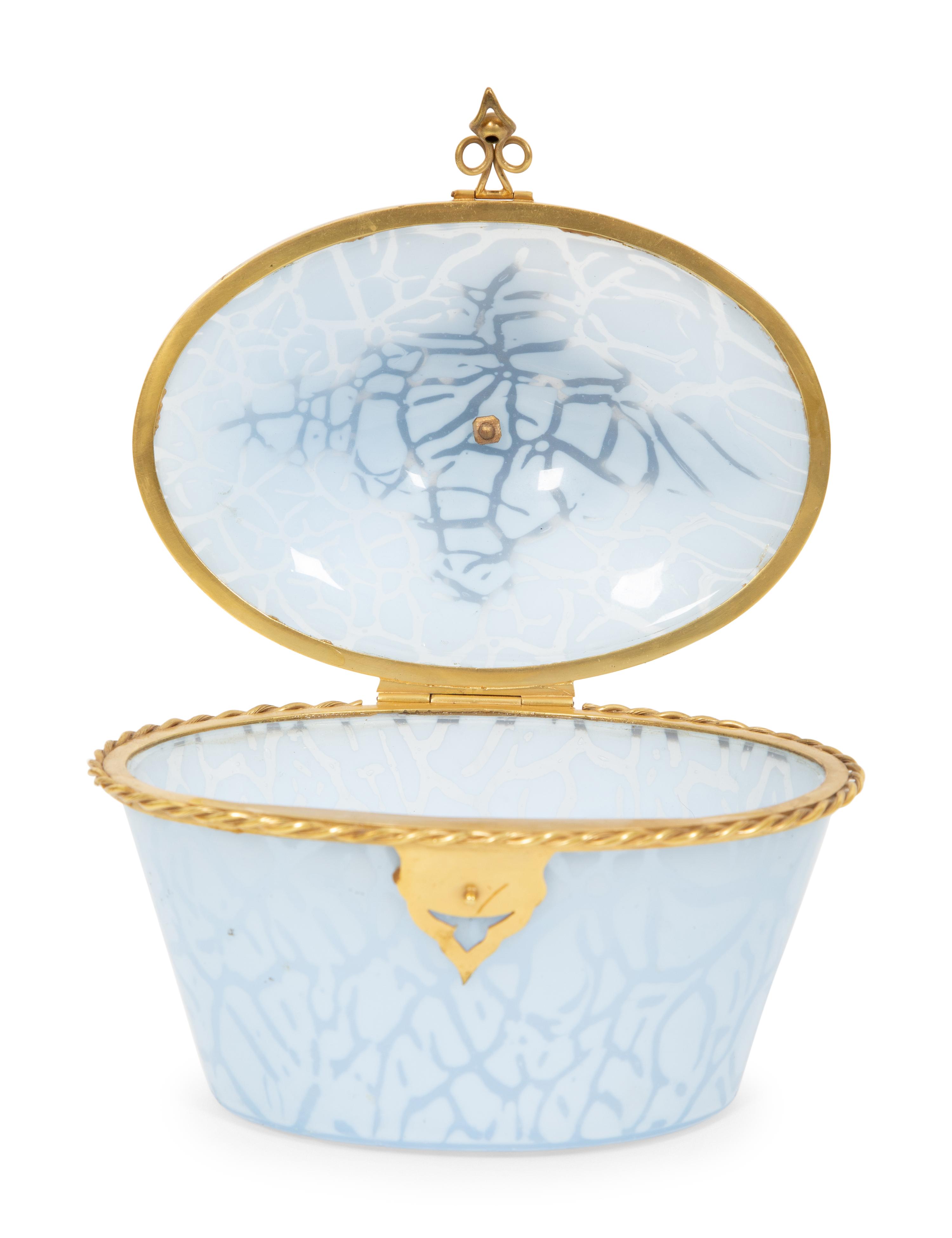 A French Gilt Bronze Mounted Mottled Blue Glass Box