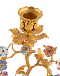 A Pair of French Gilt Bronze and Porcelain Candlesticks