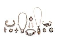Assortment of Navajo and Zuni Silver and Shell Jewelry