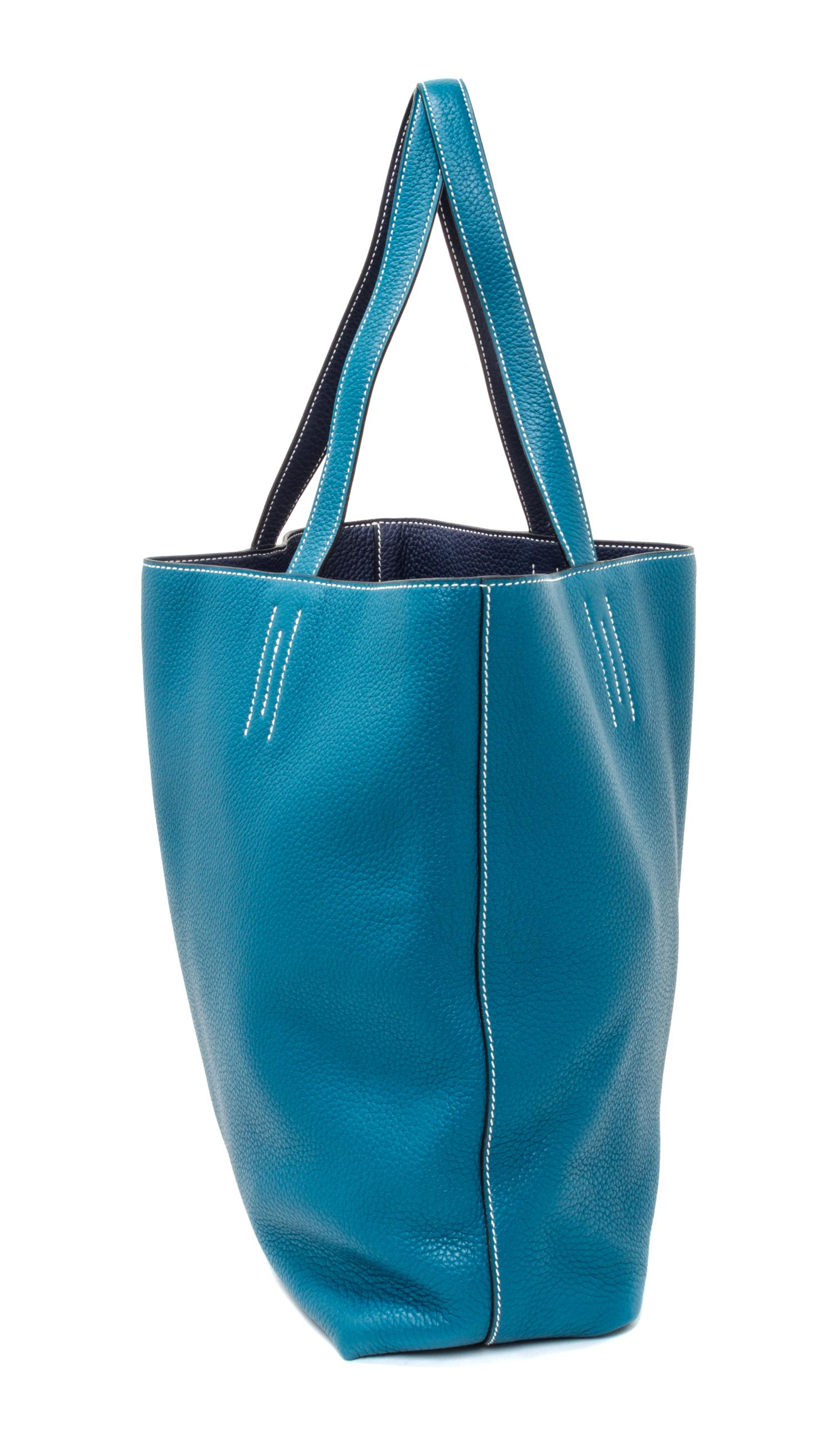 An Hermes Bleu Izmir/Bleu Sapphire 45cm Taurillon Clemence Double Sens Tote, 17.5" x 15.5" x 5".
