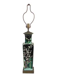 A Chinese Famille Noire Porcelain Vase Mounted as a Lamp — EARLY 20TH CENTURY