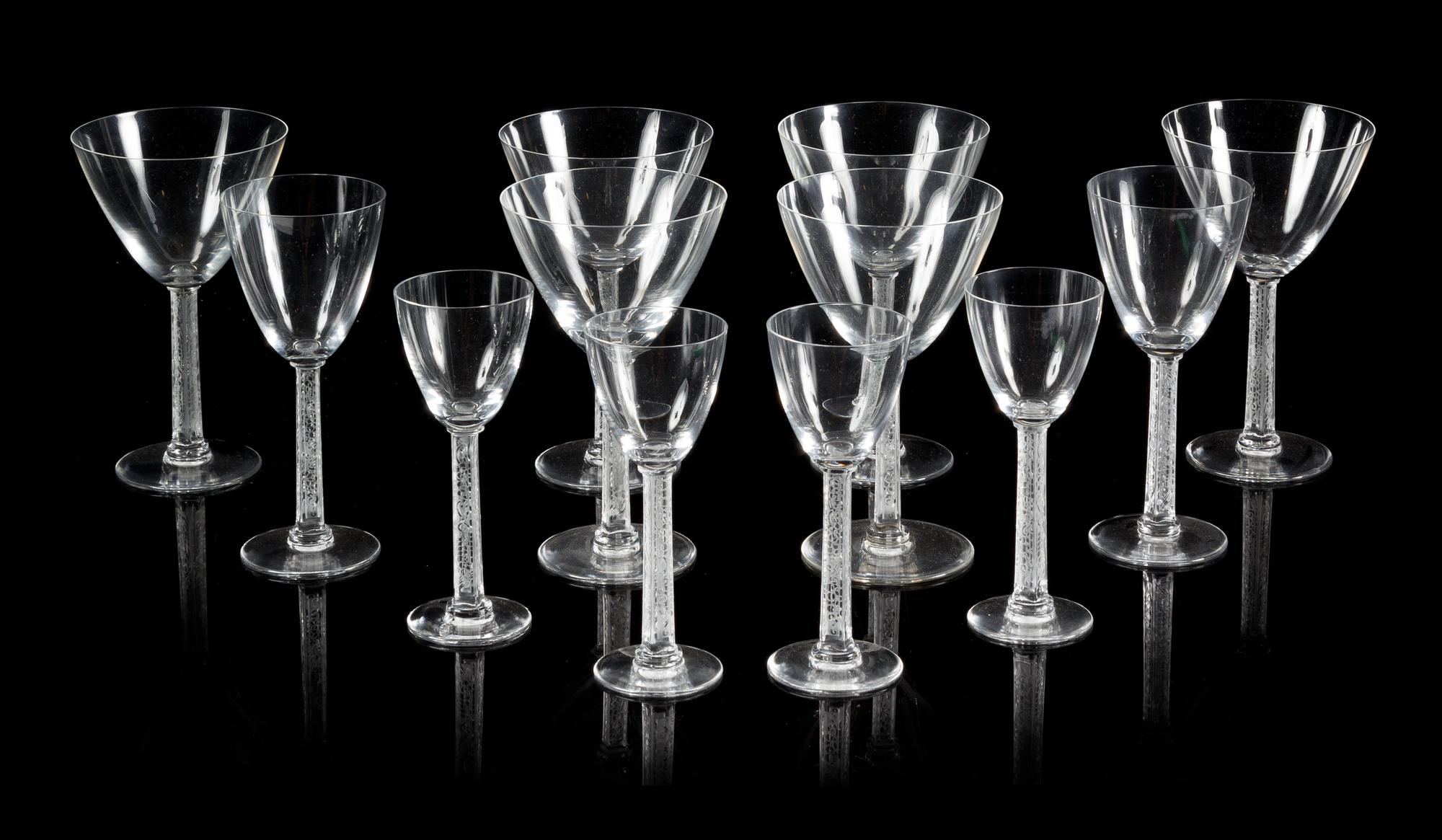 Lalique, a Phalsbourg pattern stemware service for twelve; 49 pieces total