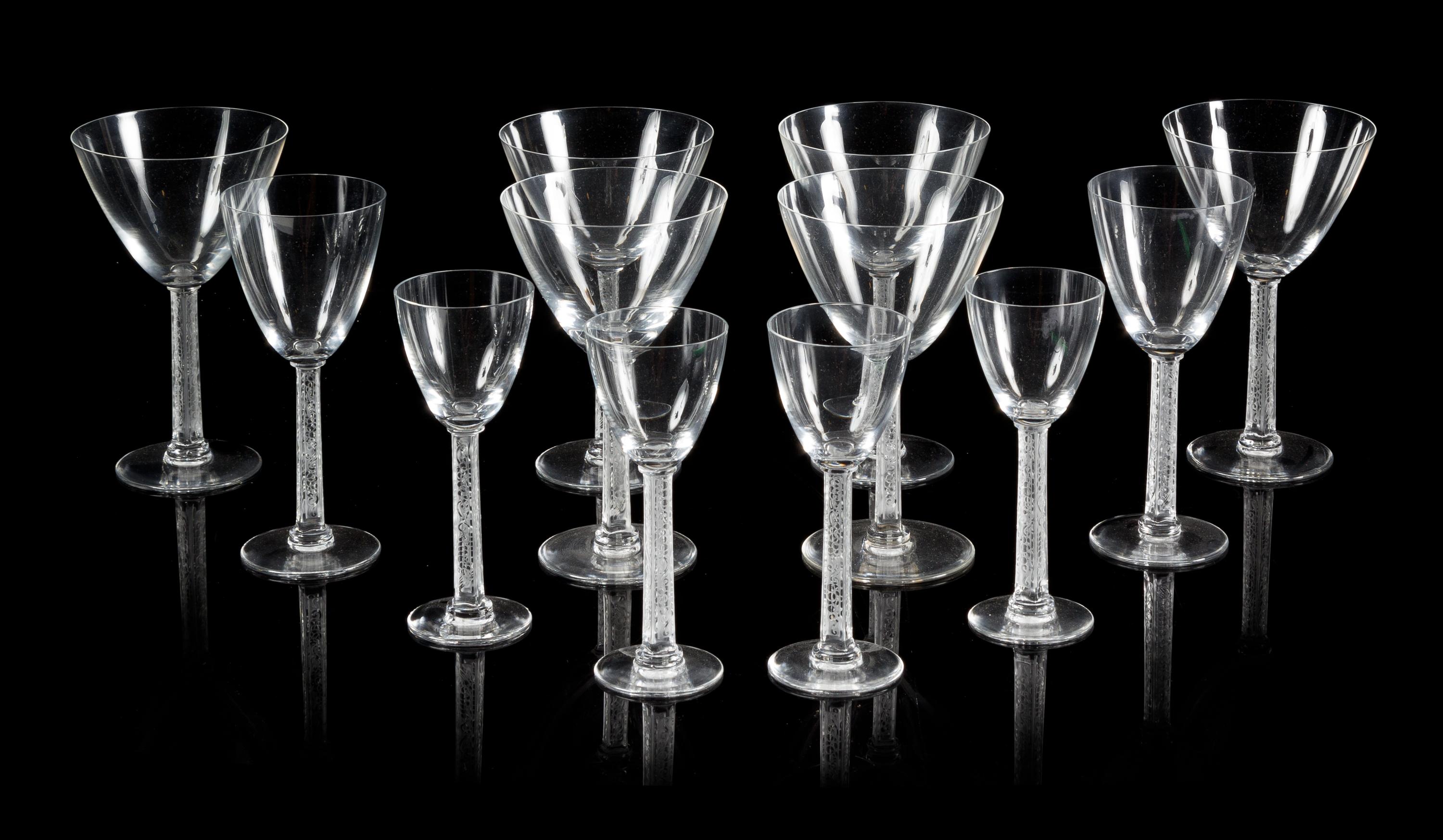 Lalique, a Phalsbourg pattern stemware service for twelve; 49 pieces total
