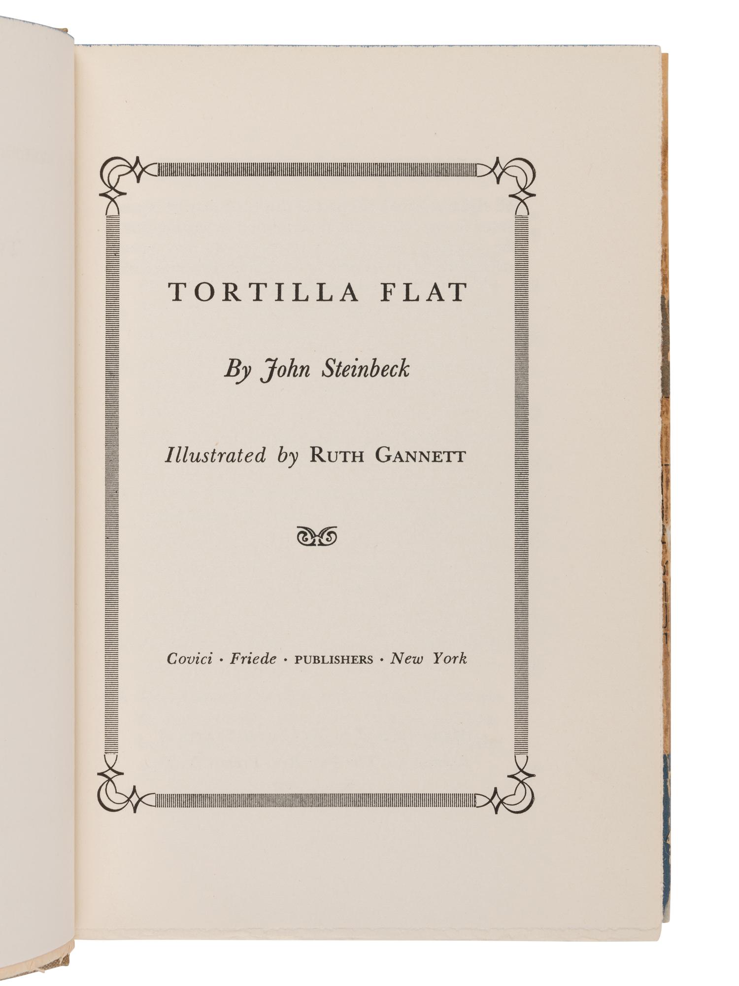 STEINBECK, John (1902-1968). Tortilla Flat . New York: Covici-Friede, 1935.