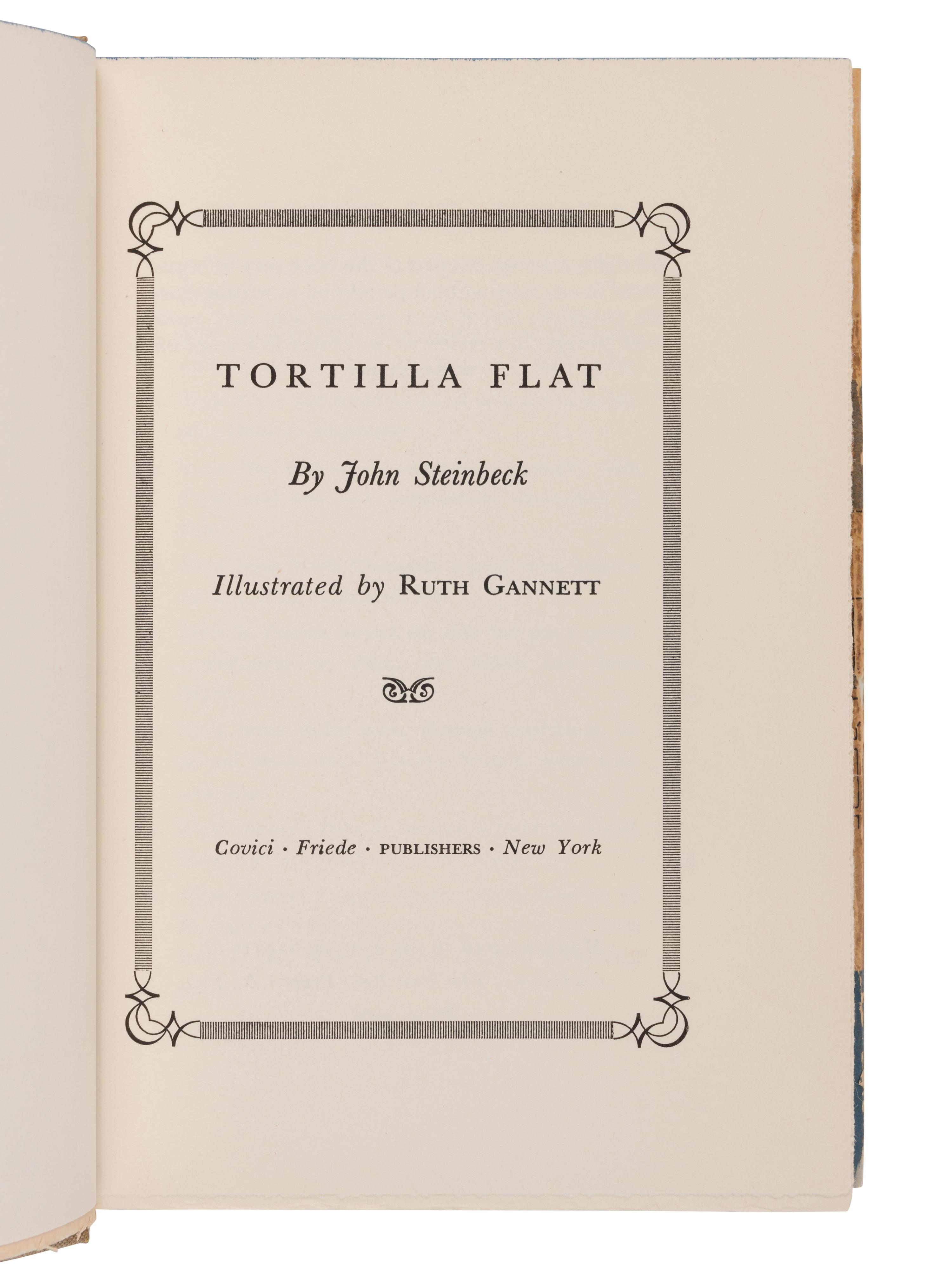 STEINBECK, John (1902-1968). Tortilla Flat . New York: Covici-Friede, 1935.
