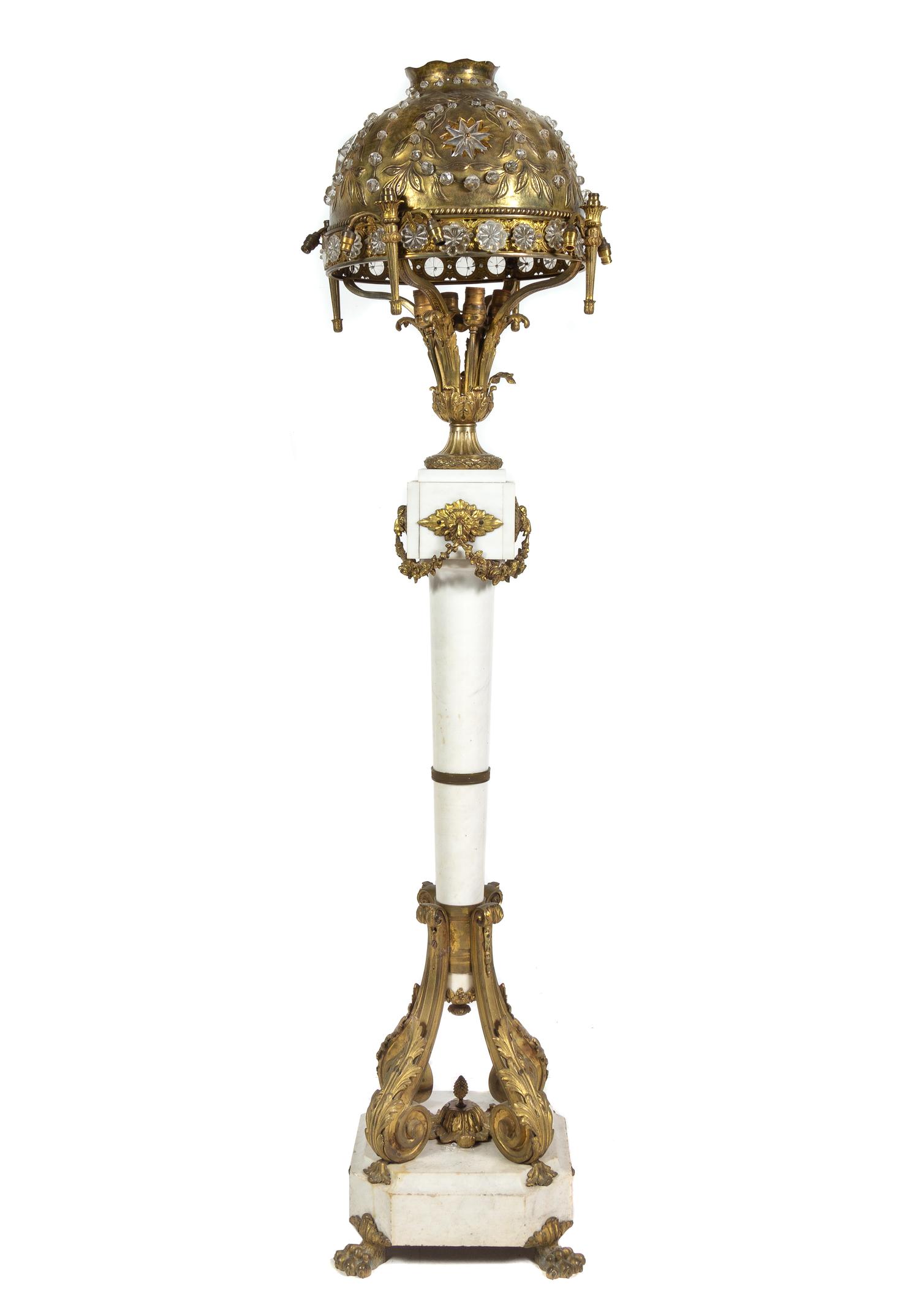 An American Gilt Bronze and Marble Floor Lamp
