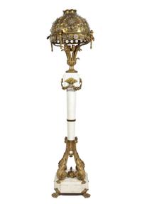 An American Gilt Bronze and Marble Floor Lamp