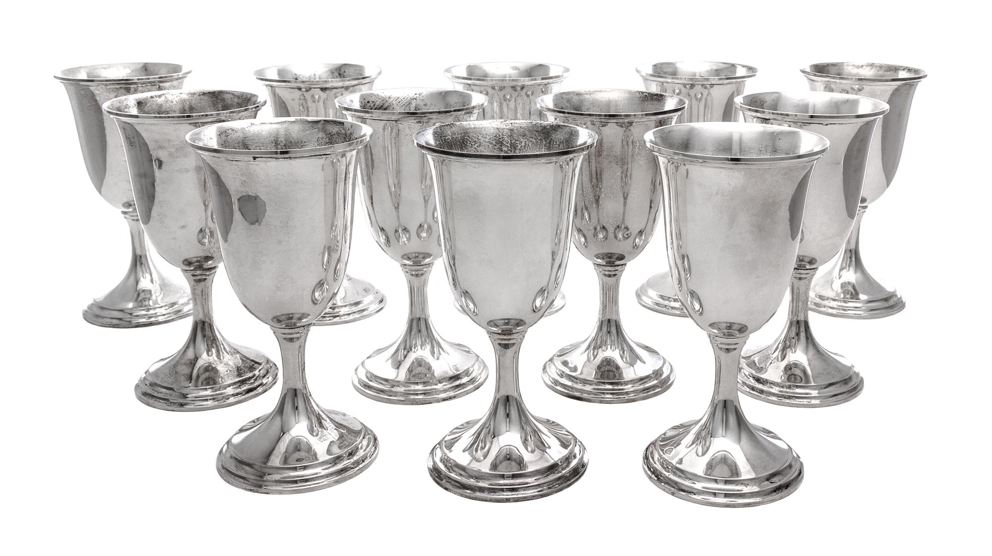A Set of Twelve American Silver Goblets, S. Kirk and Sons, Baltimore, MD, each having an everted rim, raised on a circular foot.