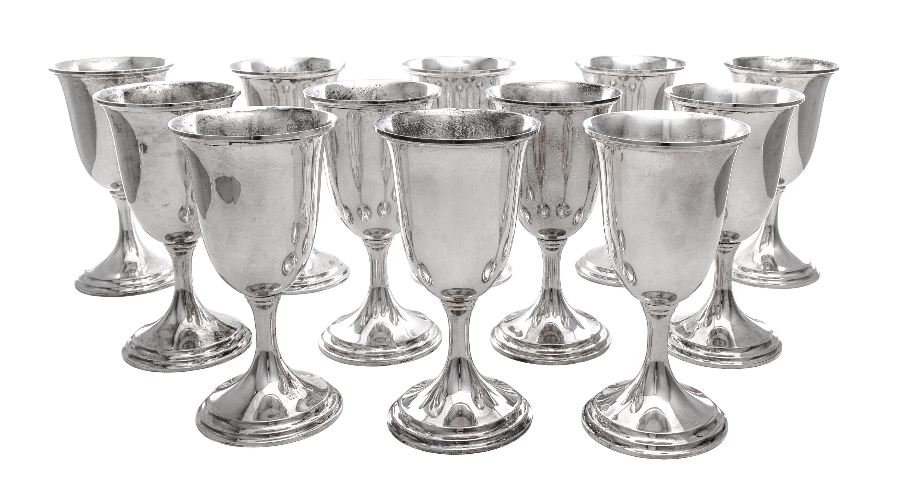 A Set of Twelve American Silver Goblets, S. Kirk and Sons, Baltimore, MD, each having an everted rim, raised on a circular foot.