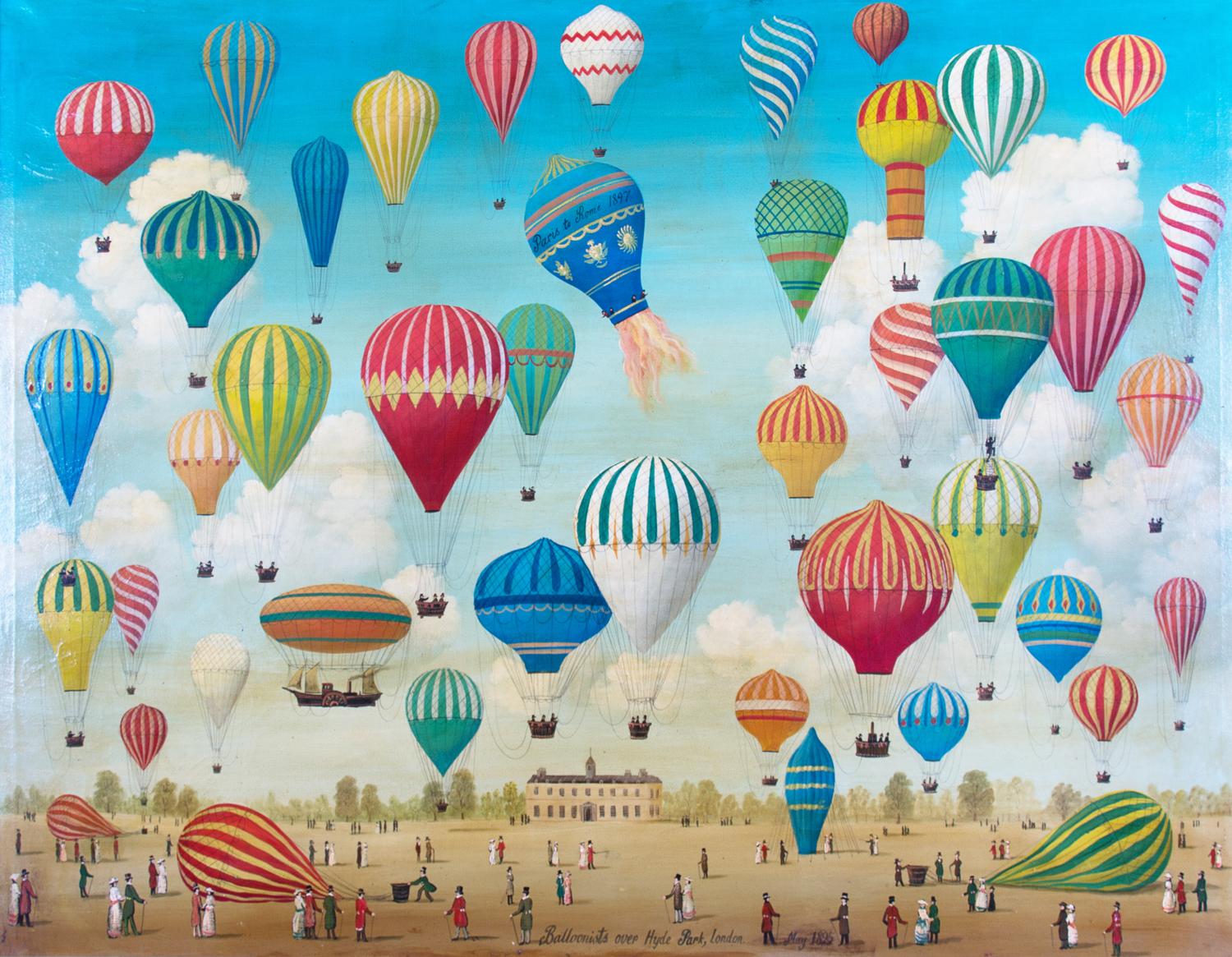 Artist Unknown, (British, 20th Century), Balloonists over Hyde Park, London