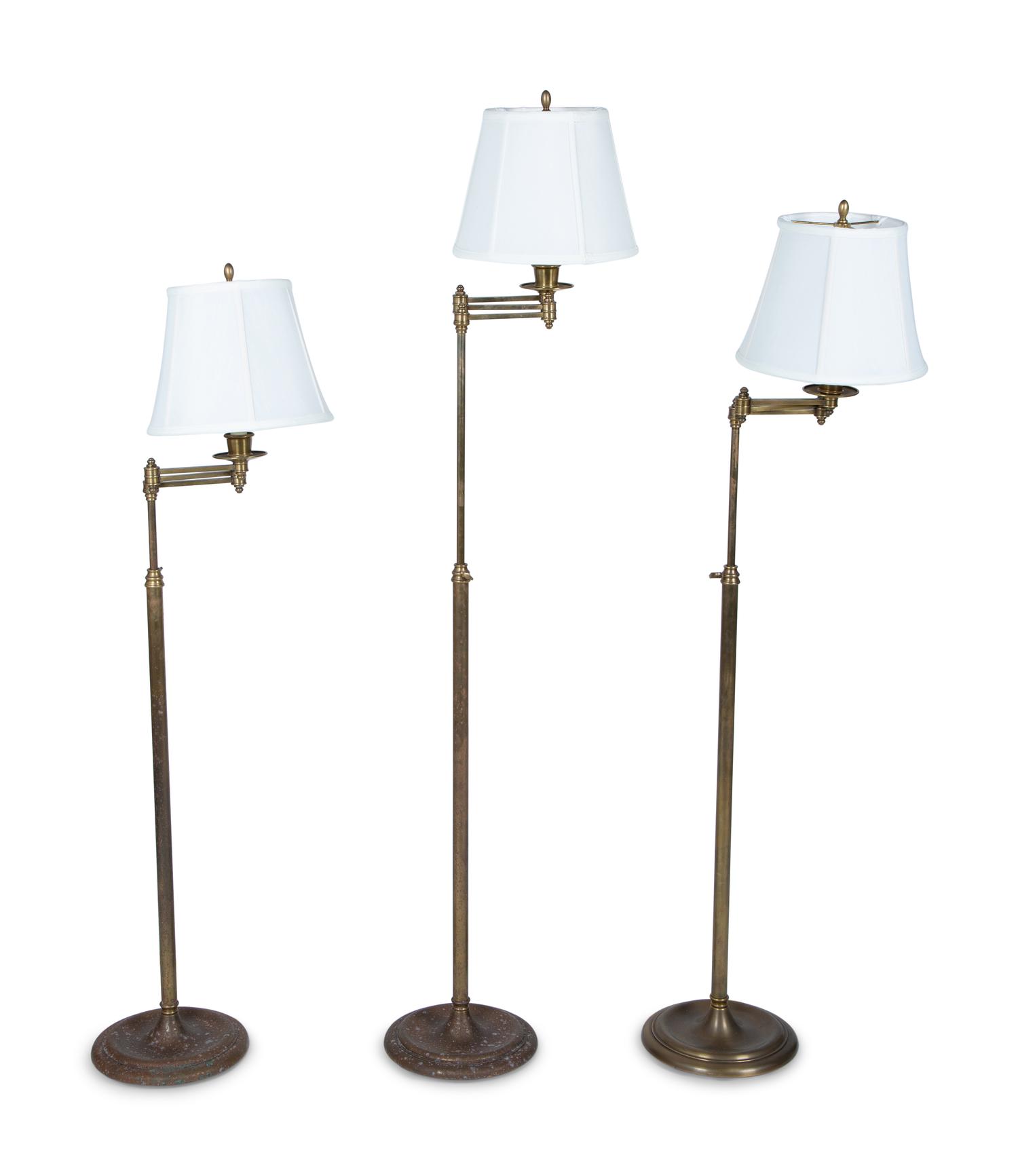 A Group of Three Brass Adjustable Floor Lamps — 20TH CENTURY