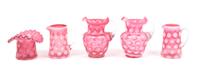 Five Cranberry Glass Coin Dot Articles Height of tallest 4 3/4 inches
