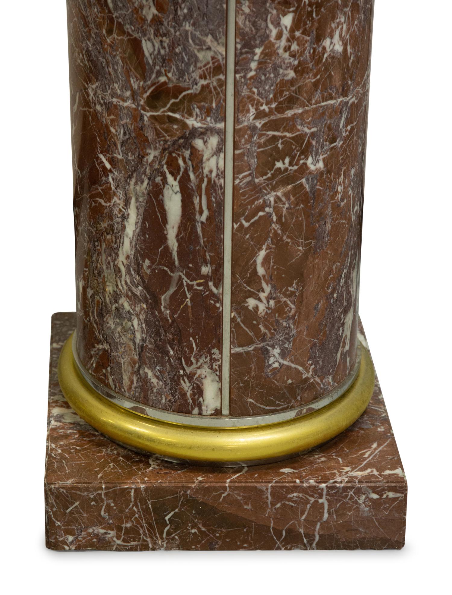 A Pair of Gilt Bronze Mounted Red Marble Pedestals