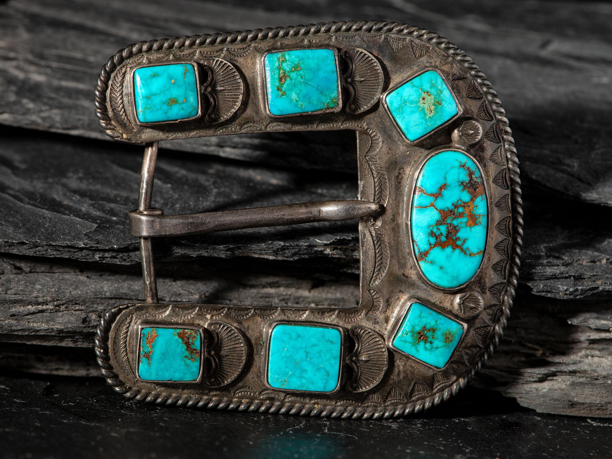 Navajo Silver and Turquoise Belt Buckle