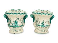 A Pair of French Green Chinoiserie Faience Tulipieres — 19TH CENTURY
