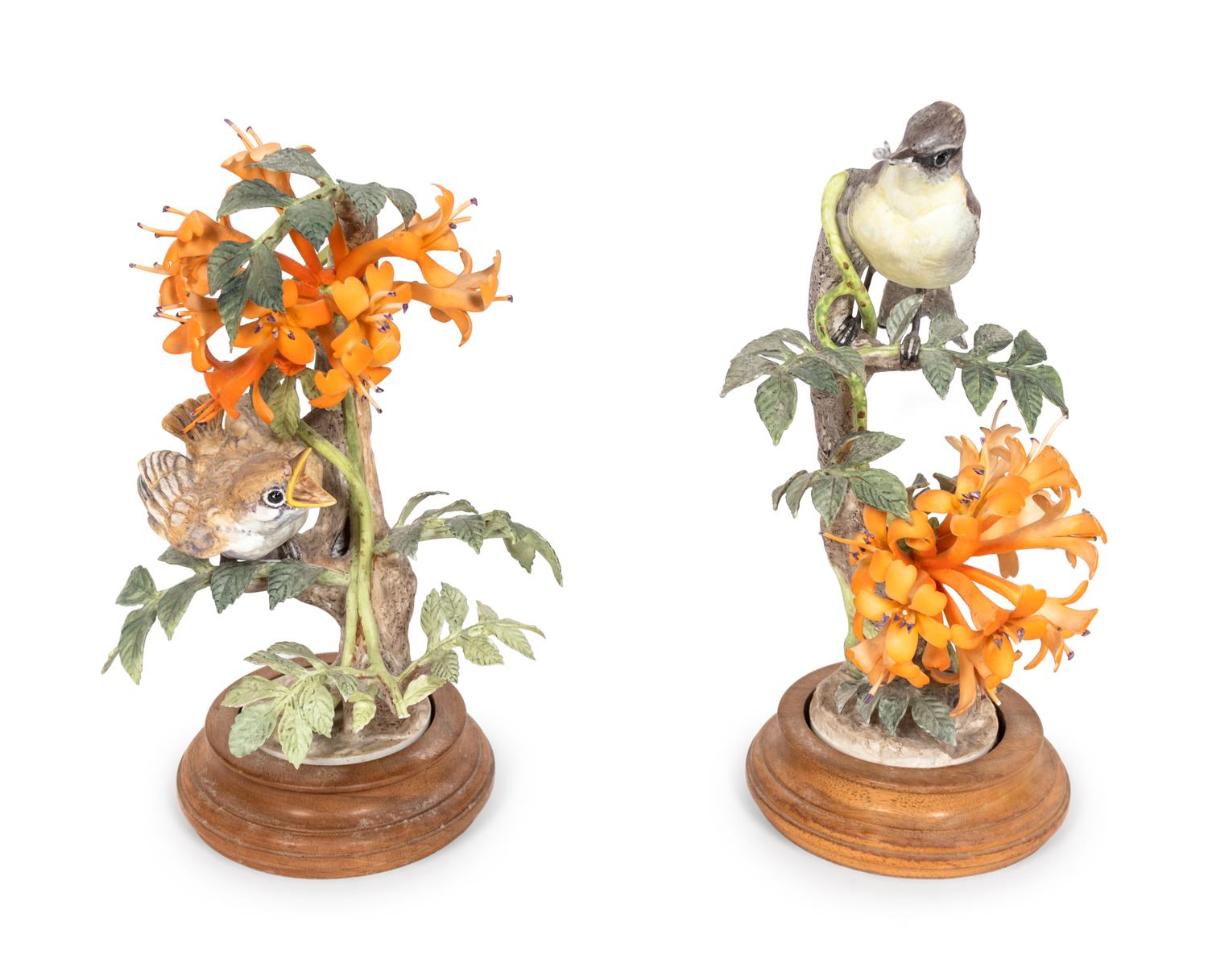 Two Royal Worcester Dorothy Doughty Porcelain Bird Groups with Brackets